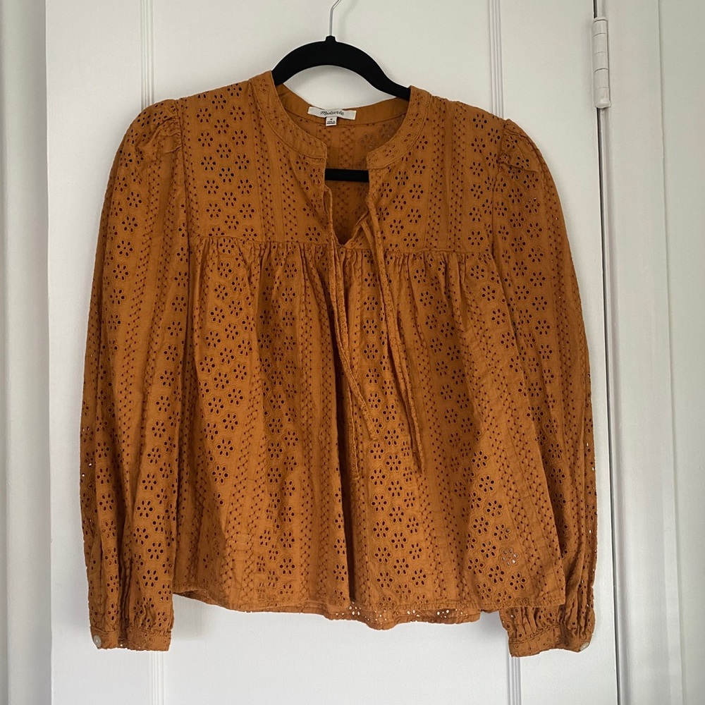 Madewell mustard eyelet blouse